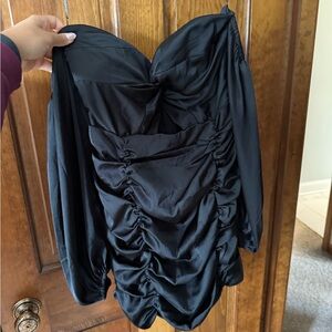 Away Black Long Sleeve Ruched Dress